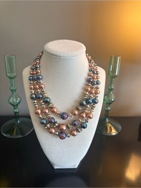 Vintage Japan Triple Strand Beaded Necklace